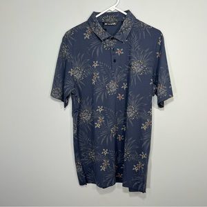 NEW Travis Mathew Polo Shirt Mens Large Blue Golf Calmer Waters Floral Hawaiian